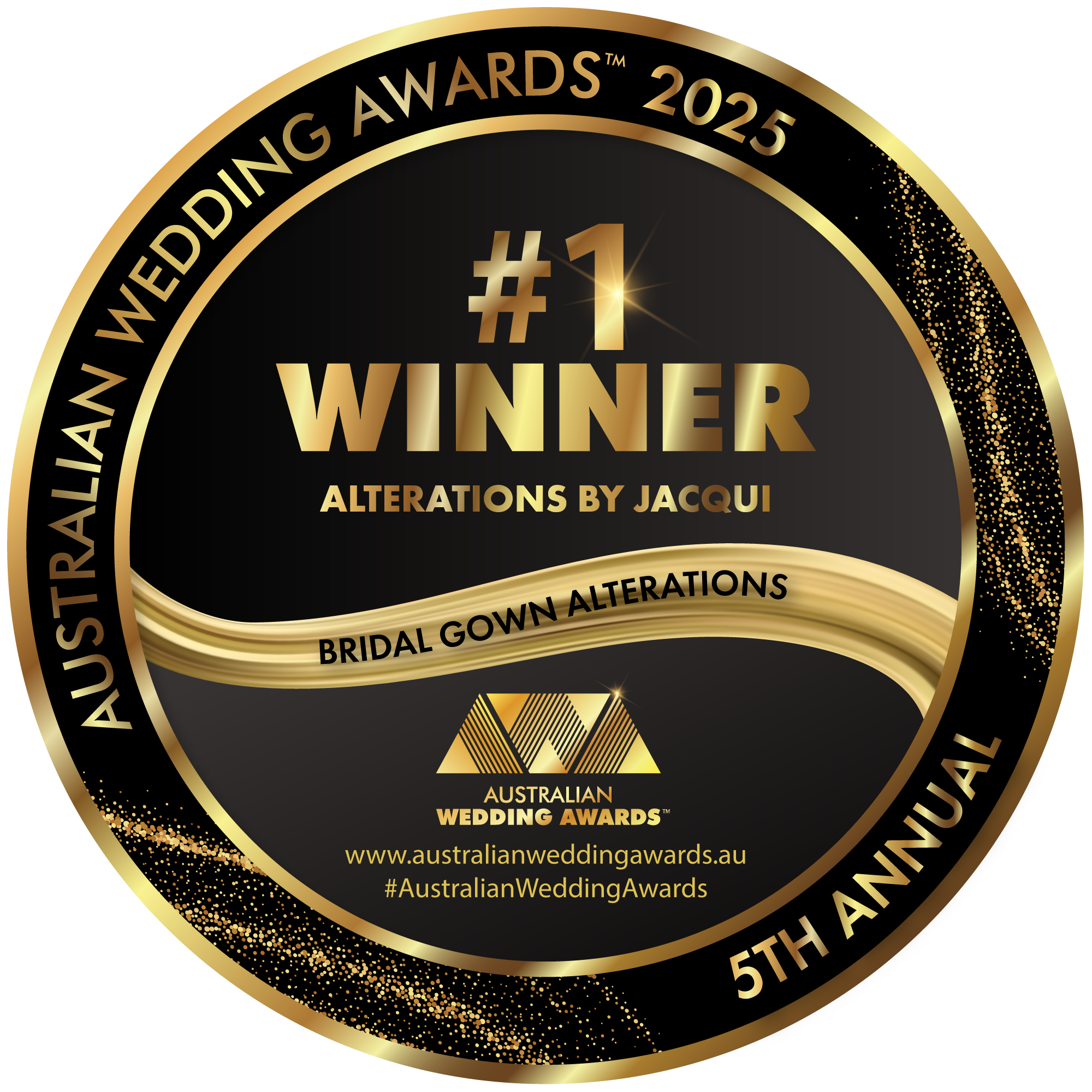Australian Wedding Awards 2025 number one winner badge for bridal gown alterations awarded to Alterations by Jacqui